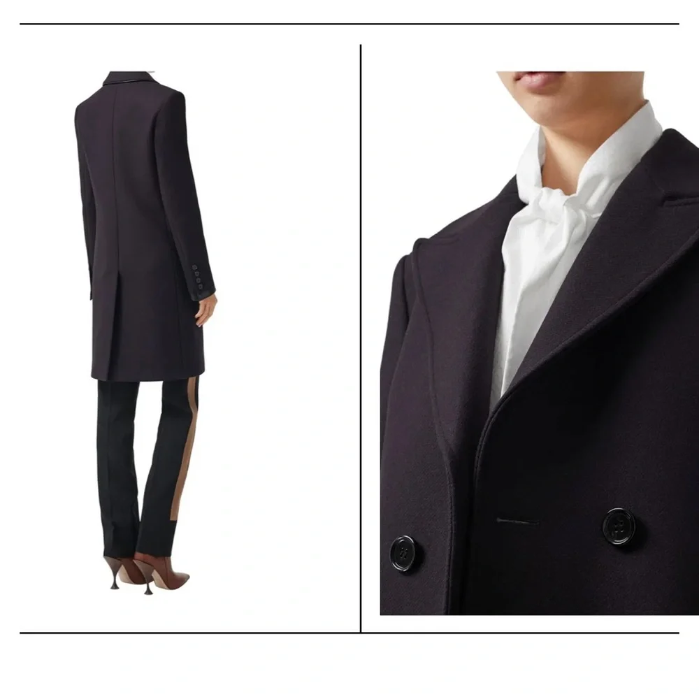 Burberry Dark Wool Trench Coat with Leather Accents - Picture 3 of 13